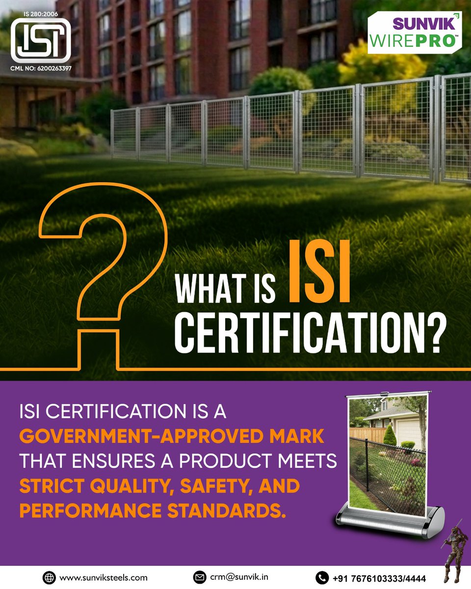 Sunvik_Steels's tweet image. A mark you’ll see. A difference you’ll experience.

ISI certification stands for quality you don’t have to question—and that’s exactly what Sunvik WirePro delivers.

#sunvikwirepro #isicertified #trustedquality #fencingexperts #innerstrengthmatters
