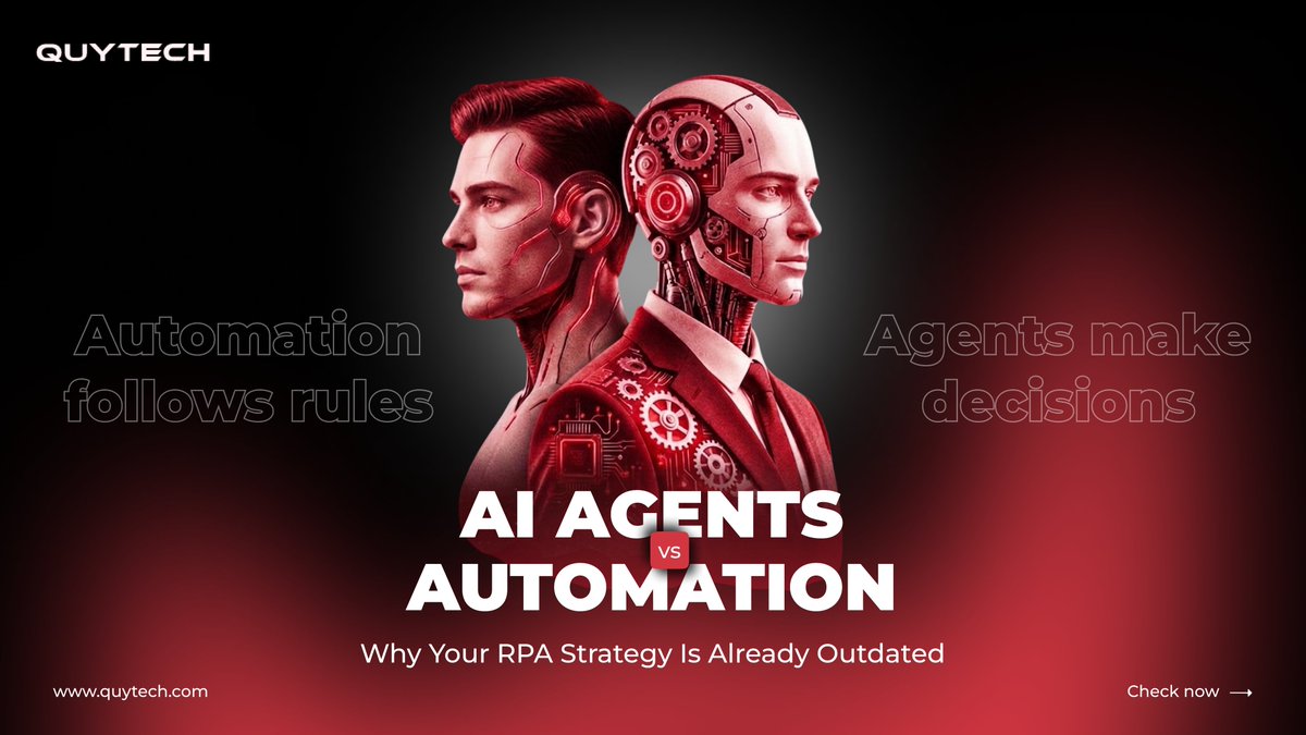 Quytech's tweet photo. Part - 1, Still relying on #RPA? That’s the problem.
Breaks on exceptions.
Struggles with change.
Gets expensive—fast.
#AIAgents adapt, decide, and scale.
Enterprises cut costs by up to 60%.
Is your automation ready?

🌐 https://t.co/p90q2e23aj
#AgenticAI #EnterpriseAutomation https://t.co/0mm6ZxE1uO