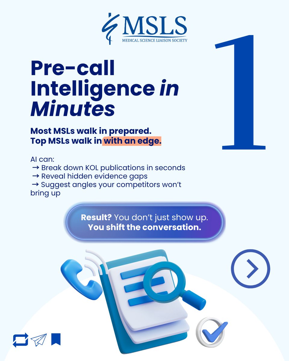 MSLSociety's tweet photo. Same AI. Same access.
Very different outcomes.
Most MSLs use AI to move faster.
Top MSLs use it to think sharper.

→ Better KOL conversations
→ Stronger insights
→ Real impact
That’s the difference.

Learn how to use AI like a top MSL:
 https://t.co/D3fBxz6P7n

#AIinHealthcare https://t.co/zPCJyn0jap