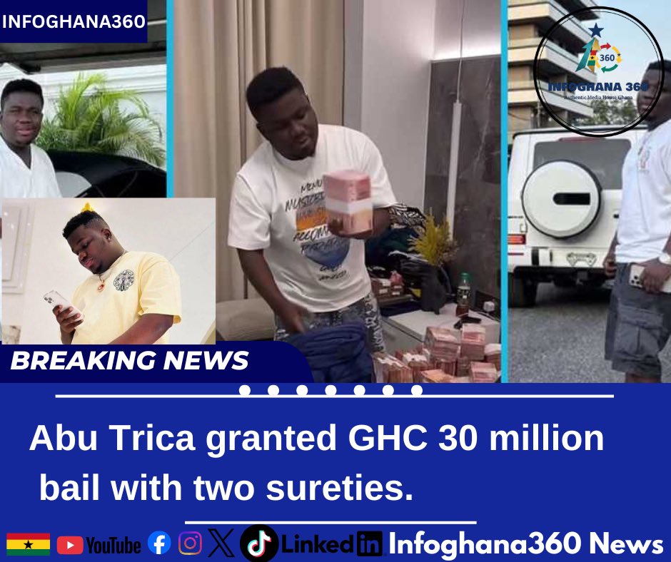 infoghana360's tweet image. Abu Trica granted GHC 30 million bail with two sureties. #trendingnews