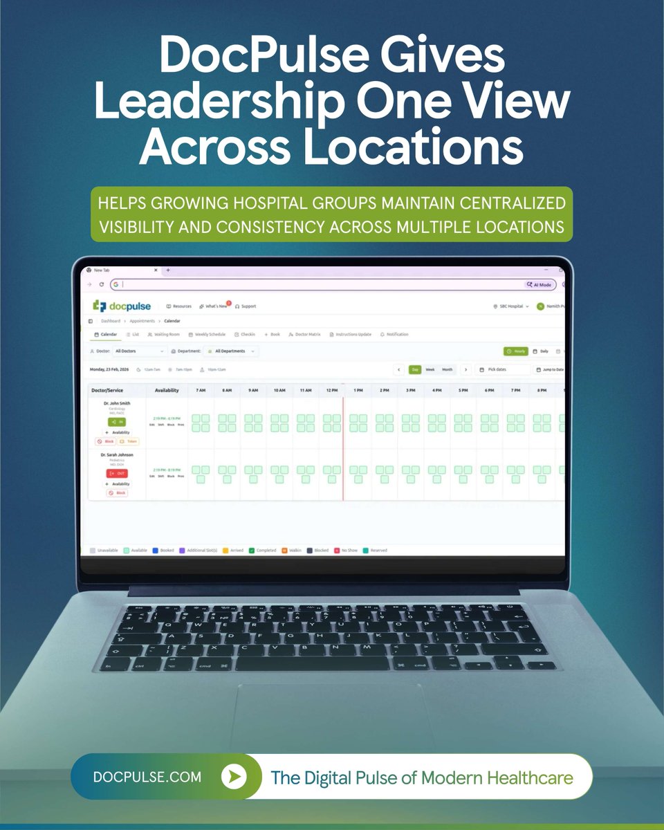 Docpulsecom's tweet image. As hospitals expand, #Visibility often becomes fragmented.

Each location may run daily operations, but leadership still needs a clear view of #Performance, #Activity, and #Trends across the network.

#DocPulse helps hospital groups operate through a connected system with