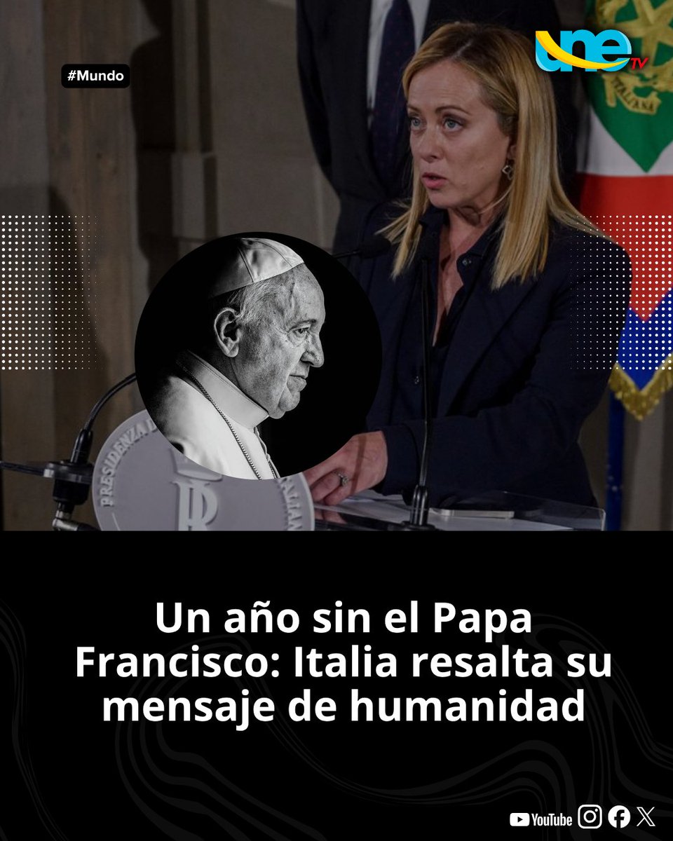 unetv_hn's tweet image. #Mundo | La presidenta de Italia, Giorgia Meloni, recordó que se cumple un año del fallecimiento de Papa Francisco y afirmó que su recuerdo sigue presente, al destacar que durante su magisterio promovió de forma constante la paz.

facebook.com/share/p/18evjy…