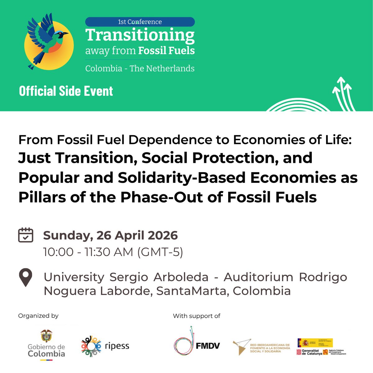 fmdv_org's tweet photo. 🌎  Advancing Country Platforms for Localizing Finance and Subnational Development Banks in the FfD and TAFF Agendas

Two international milestones are coming up: the 2026 ECOSOC Forum on Financing for Development (#FfD) Follow‑Up in New York and the First Conference on Transitioning Away from Fossil Fuels (#TAFF) in Santa Marta, Colombia.

Both the FfD and TAFF agendas cannot be advanced without the delivery systems that turn national intent into territorial implementation at scale, while embedding procedural and distributive justice through governance models that institutionalize participation, ownership, innovation, and accountability.

Core recommendations from FMDV and @RIPESSEurope to the TAFF process:

1. The “Last-Mile Finance” – Reforming the financial architecture to enable localised, programmatic, and portfolio-based financing systems that effectively reach subnational governments, local MSMEs, informal businesses, social and solidarity economy entities, and communities through dedicated financial intermediation;

2. The “Last-Mile Economy” – Transforming economic systems by supporting models that are locally anchored, socially inclusive, environmentally sustainable, and aligned with long-term resilience; giving Local and Regional Governments and local stakeholders the fit-for-purpose and disruptive economic framework and mechanisms.

Together with our partners, FMDV is also supporting three high-level sessions that showcase the approach of Country Platforms for Localizing Finance and the Global Alliance of Subnational Development Banks – the two flagship initiatives on the Sevilla Platform for Action.

Join us at the following moments and be part of the conversation that drives change!

🔹 Two Fin4Dev Dialogue sessions at the FfD Forum:
“From Commitment to Transformation: Advancing Social and Solidarity Economy in the Financing for Development Agenda”
Organized by @ProsperidadCol – Gobierno de Colombia and RIPESS, supported by FMDV
📅21 April 2026 | 1:15 PM | UN Headquarters, NY, CR-8
Concept note: https://t.co/eeOAJtDhGJ

“High-Level Ministerial Stocktaking on the Sevilla Platform for Action: Accelerating Localized Finance to deliver SDG impact at the local level”
📅22 April 2026 | 10:00 AM | UN Headquarters, NY, CR-8
Organized by @Local2030, supported by FMDV as part of the @GlobalTaskforce, with a special contribution from the Government of Cameroon, showcasing the pioneering Finance Your Cities Cameroon - Country Platform for Localizing Finance.
📺Watch online: https://t.co/I0ns9PI5pZ (Languages: EN / FR / ES)
Concept note: https://t.co/PHzSoxudew

🔹 Side event at the 1st TAFF Conference:
“From Fossil Fuel Dependence to Economies of Life: Just Transition, Social Protection, and Popular and Solidarity-Based Economies as Pillars of the Phase-Out of Fossil Fuels”
26 April 2026 | 10:00 AM | University Sergio Arboleda | Santa Marta, Colombia
Organized by @ProsperidadCol – Gobierno de Colombia; Supported by RIPESS & FMDV
Conference website: https://t.co/VbK5sWr3OH

#SDGLocalization #SSEforFFD #LocalizingFinance #CountryPlatforms #SDBs #FFD4
Learn more: https://t.co/wAmpgq6PXH
With support from @EU_Commission, @uclg_org , @ademe