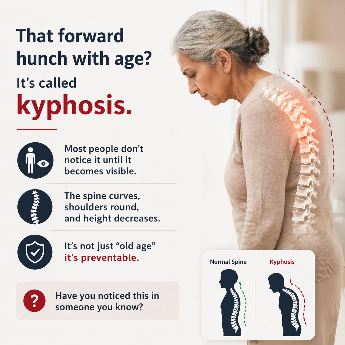 wearespine's tweet photo. That “old age” hunch?
Not always normal.
It could be #kyphosis—and it’s preventable.

#Spinehealth #healthiswealth #oldagecare #wearespine #lifestyle #kyphosis https://t.co/717HZqI3Ba