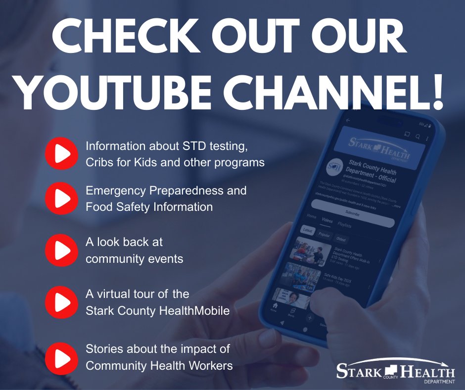 Want to learn more about what's happening at the Stark County Health Department. Check out out YouTube channels for emergency preparedness tips, inspiring stories from Community Health Workers, a look inside the Stark County HealthMobile and more. Visit youtube.com/@starkcountyhe…