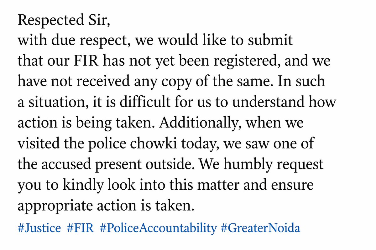 Adarshpandt_'s tweet photo. @DCPGreaterNoida Seeking Clarification on FIR and Ongoing Action. https://t.co/j2jZskNBYy
