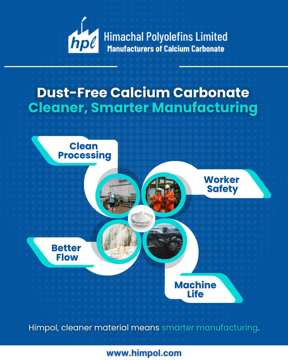 Himpol_HPL's tweet image. Cleaner production starts with the right material.

Dust-free Calcium Carbonate =
✔ Better flow
✔ Safer workplace
✔ Longer machine life
✔ Higher efficiency
Upgrade your manufacturing today.
DM “HIMPOL” for bulk supply 

#CalciumCarbonate #Manufacturing #PlasticIndustry #PVC
