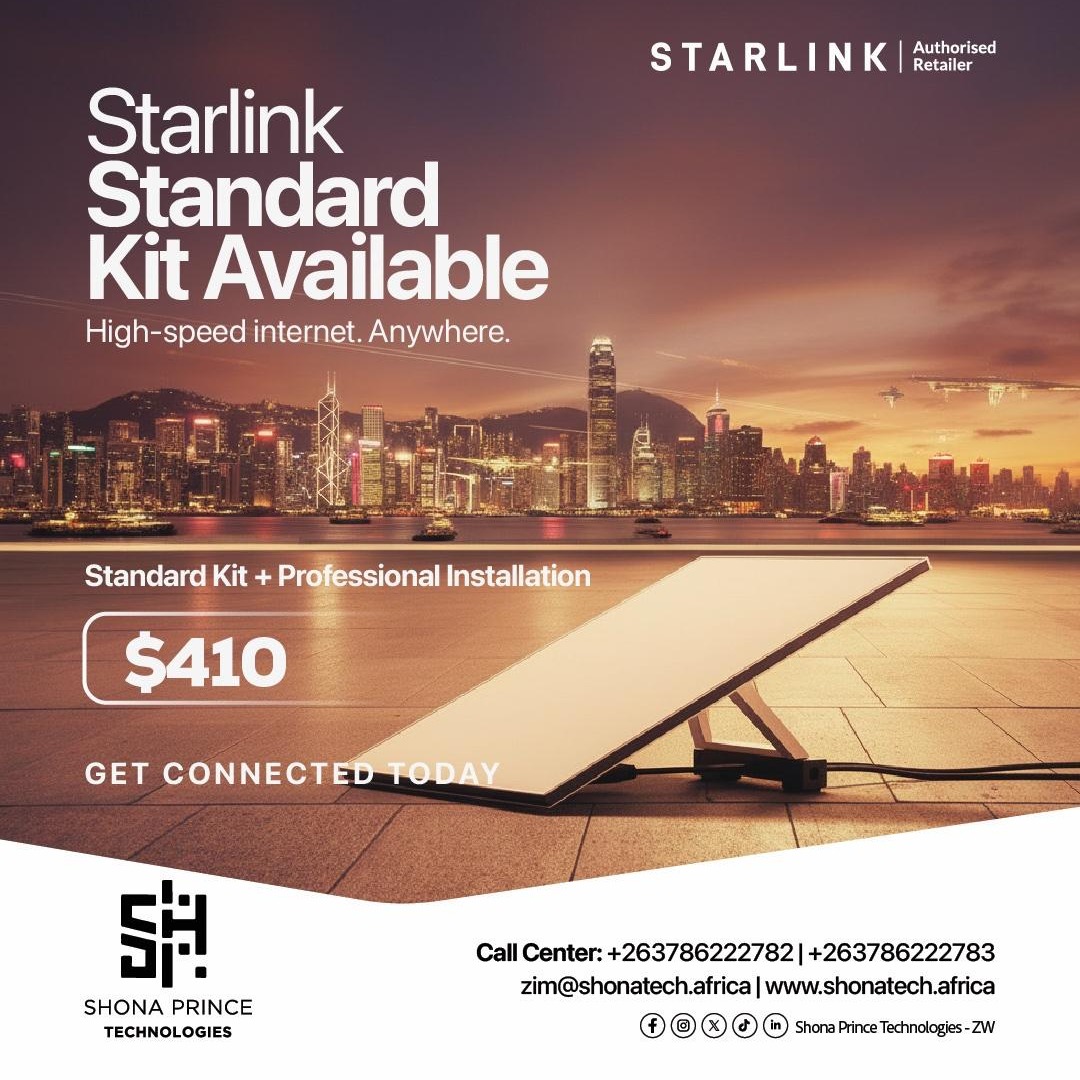 You’re not broke. Your internet is. Every missed deal, every frozen call, every failed upload… it’s your internet!

Starlink is your gateway to wealth creation. Shona Prince Technologies, Authorized Starlink Retailer delivers Starlink Kits + installation across Zimbabwe!
