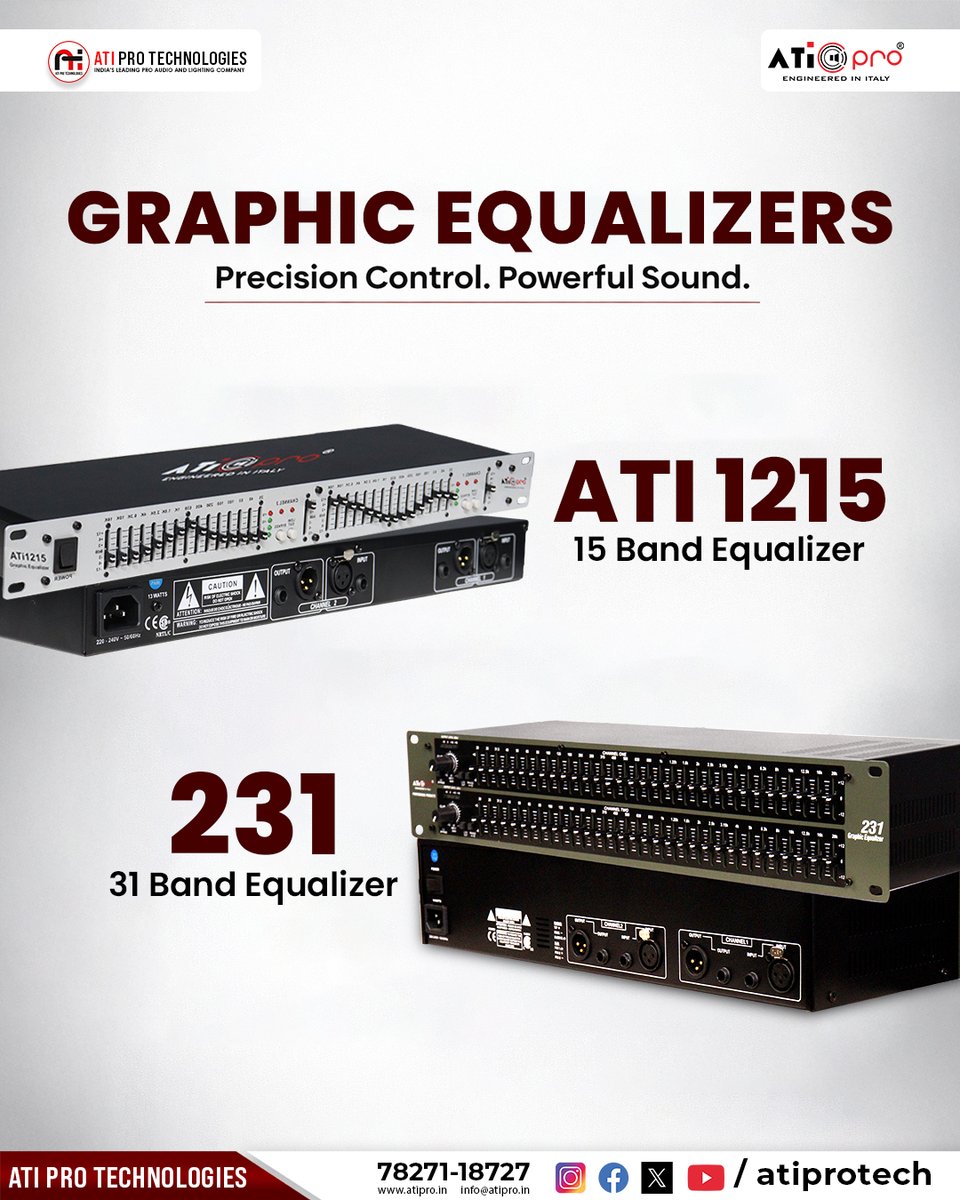 atiprotech's tweet image. Fine-tune your sound like a pro 🎛️

ATI 1215 (15 Band) &amp;amp; 231 (31 Band) Equalizers deliver precision, clarity &amp;amp; control 🔊

Which one would you choose?

#ATIPro #Equalizer #ProAudio #SoundSystem