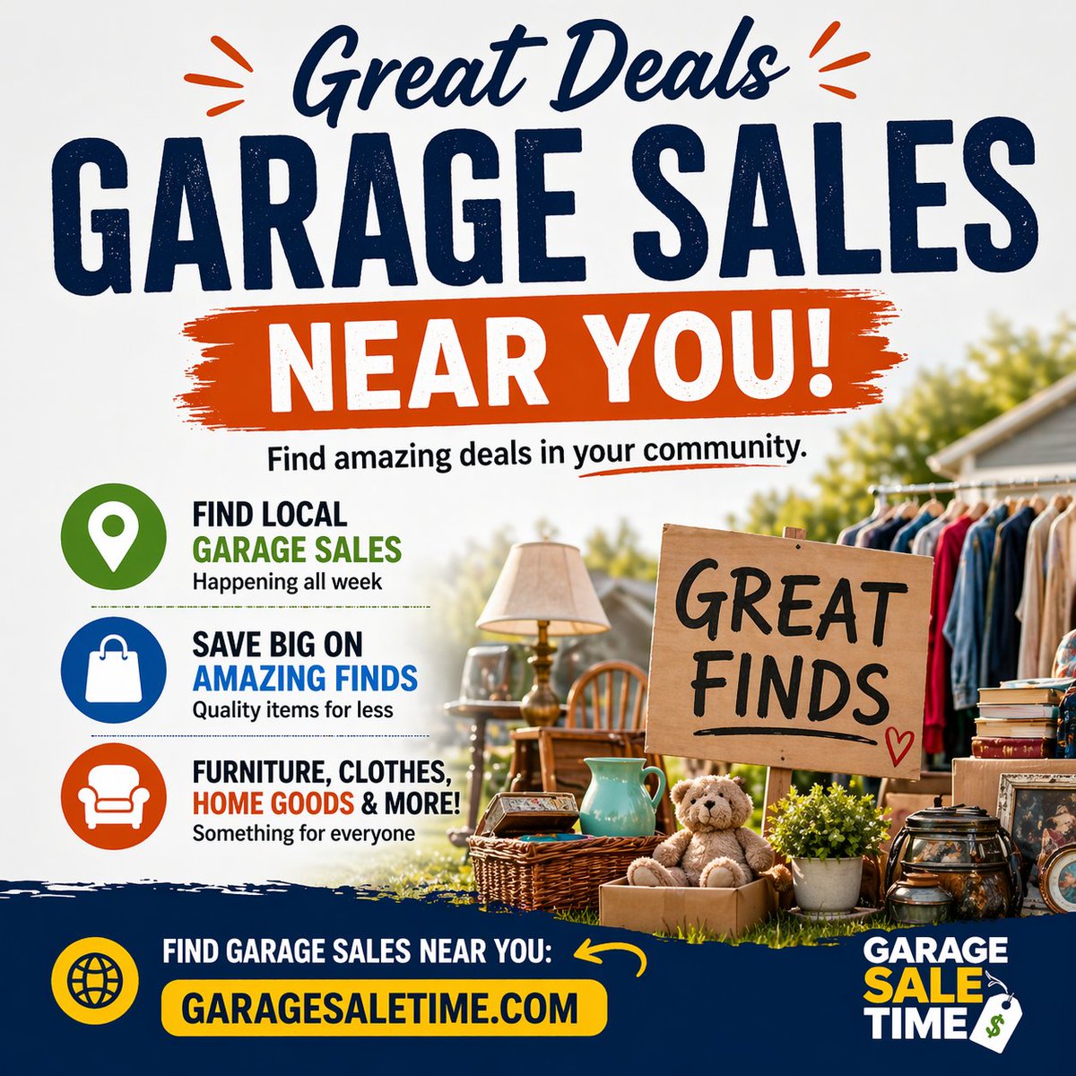 garagesaletime's tweet photo. Don’t miss garage sales happening this week 👀

Find deals near you 👇

 https://t.co/moEv7ObgM8

#GarageSales #YardSale #EstateSale #Deals #Thrifting https://t.co/1Vsa09ECPr