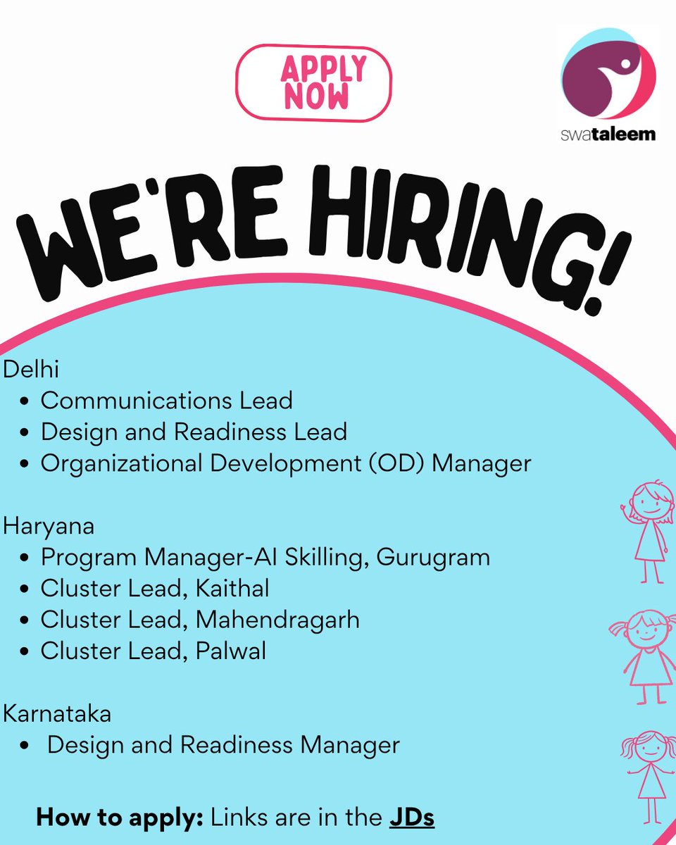swataleem's tweet photo. SwaTaleem is building a future where rural girls and young women can learn, lead, and thrive, and we’re looking for committed, purpose-driven people to join us.

Explore open roles and APPLY NOW! https://t.co/pKwKdqY9Nh 

#NonProfitJobs #GirlsAgency #ImpactCareers #Hiring https://t.co/Pkgj1vKWFM