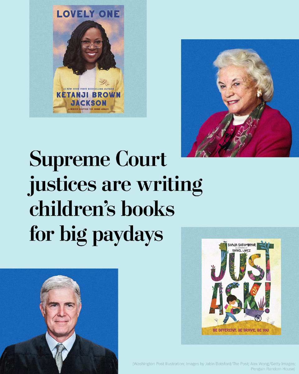 washingtonpost's tweet image. Writing books for kids is close to becoming a majority opinion among Supreme Court justices.

The trend reflects the justices' growing political celebrity status and the lucrative nature of book royalties, which are exempted from outside income limits. wapo.st/41GUkjQ