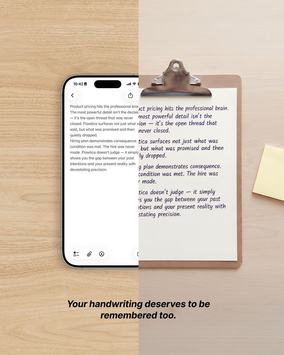 Flowtica_AI's tweet photo. Your writing is your thinking — raw, immediate, unfiltered.
Flowtica doesn’t replace it. It remembers it.
Your handwriting deserves to be remembered too. 

Click to learn more: https://t.co/mBH6j8T3WV 

#Flowtica #FlowticaScribe #VoiceRecorder #productivity #ThinkBetter https://t.co/WVteC3EzPB