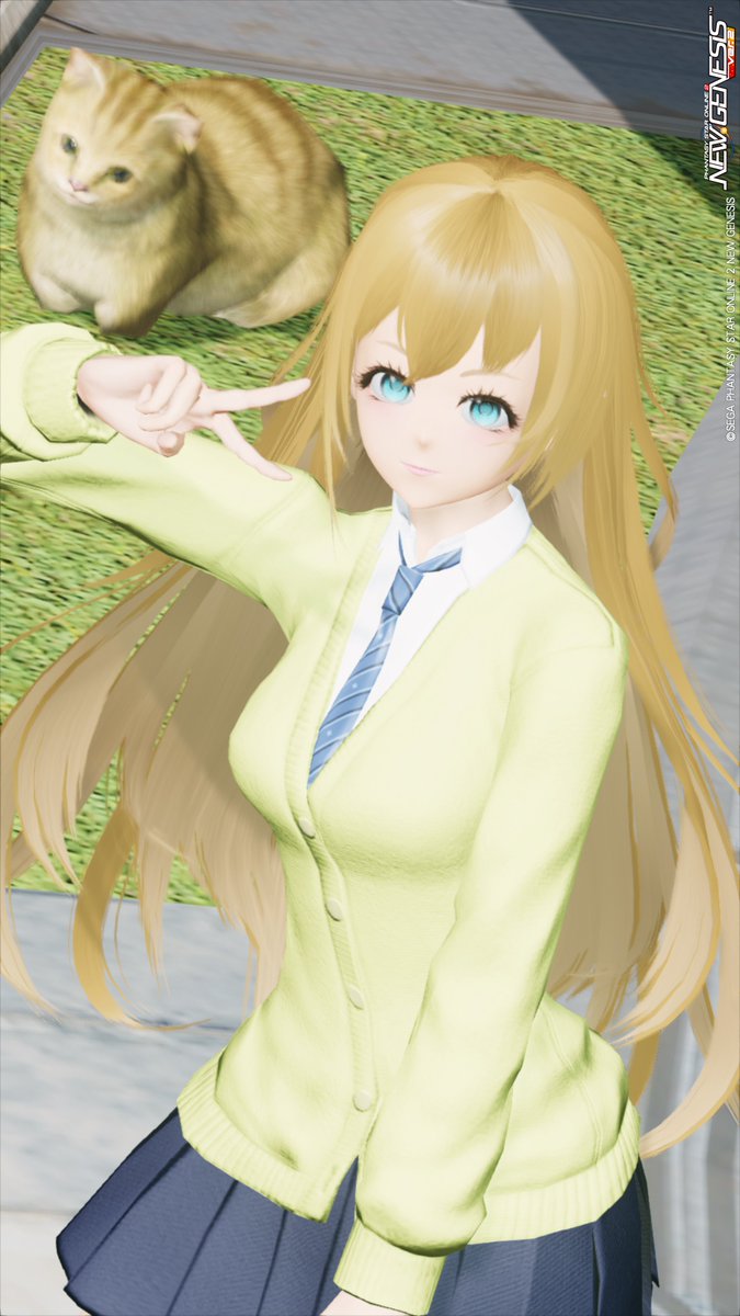 #メンテの日なのでssを貼る #PSO2NGS_SS　 
今回は「目元ピース」の待機モーション使って撮りました
メンテが明けたら『NGS』5周年イベント！