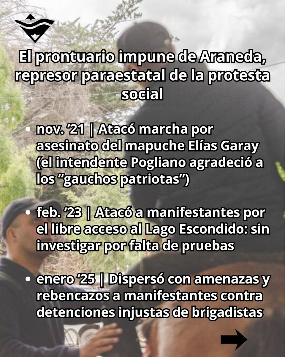 SurArriba's tweet photo. Brigues, denunciante: “hay que enmarcarlo con anterioridad (…) en los hechos tras la marcha anterior [por el libre acceso al Lago Escondido] de 2023, donde hubo mucha gente lastimada y afectada, de los cuales uno de los que estaban imputados era Hugo Víctor Araneda”

🧵 ➡️ https://t.co/Ojmmkemz51