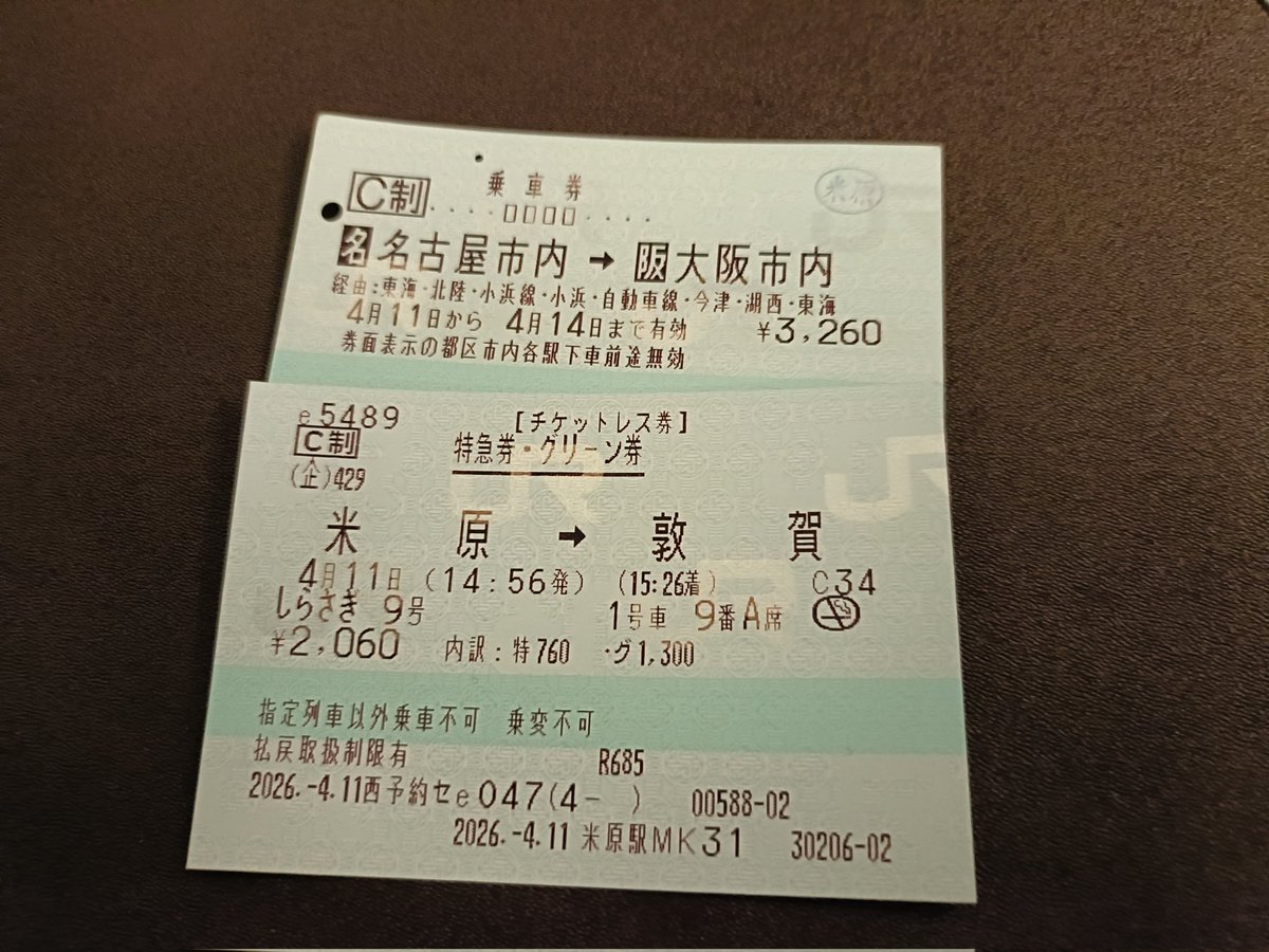 乗車券が誤発券らしいけど、大阪駅で名古屋市内→大阪市内（若江線経由）の乗車券買えたよ…