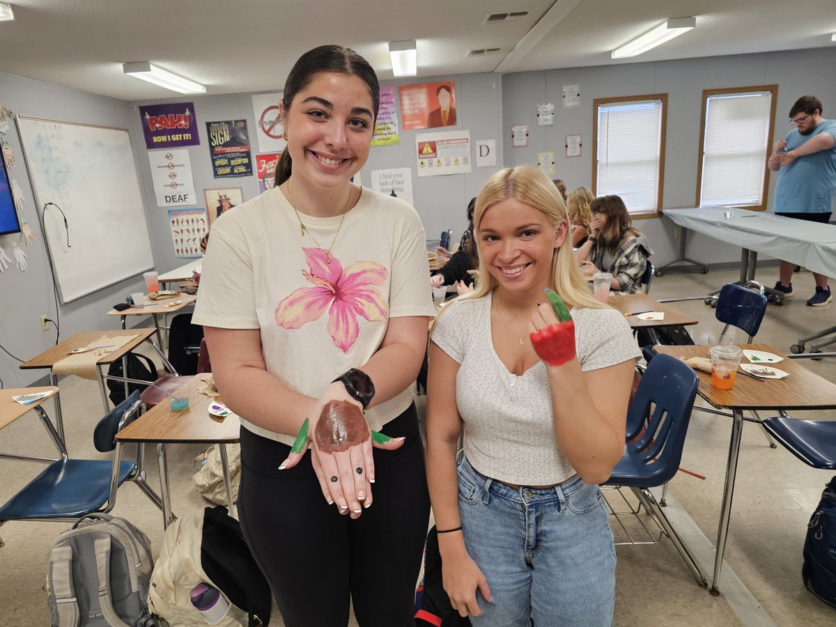 NRCSRangers's tweet image. High School ASL students painted their hands to represent different signs, combining creativity with communication in a meaningful way! What a fun activity! #EastCentralOhioESC #ASL