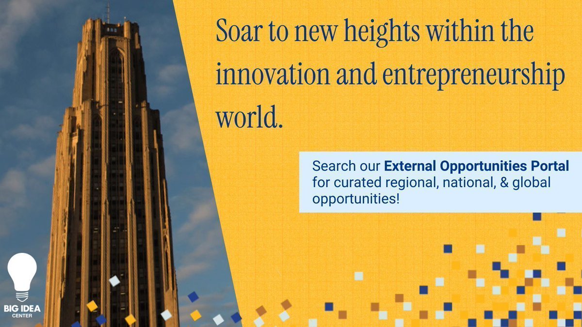 pittbigidea's tweet photo. Ready to step out and plug into innovation &amp; entrepreneurship opportunities in the 412 and beyond? 💡🌎 We've curated a list of events, programs, and competitions (updated weekly) for you to take advantage of! 

Access our External Opportunities Portal: https://t.co/Um8sc9vWdn https://t.co/znVxc65kx6