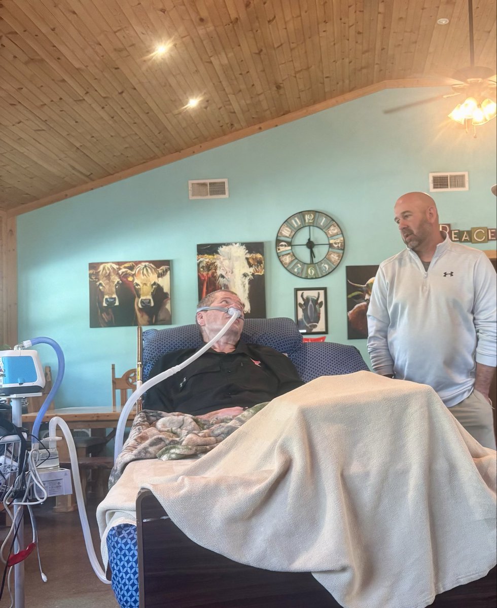 In just a little over a year, ALS has taken over 100lbs and all mobility from my stepdad.  Through it all, he will not miss a <a href="/TexasTechFB/">Texas Tech Football</a> or <a href="/TexasTechMBB/">Texas Tech Basketball</a> game on tv. Today we celebrate his 61st bday. Share a #gunsupforJohnny to bring a big smile on his face. #ALSSucks
