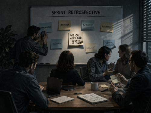 Scrumdotorg's tweet image. Most Sprint Retrospectives don't fail because people didn't talk. They fail because the team avoided the real issue and left without changing the next Sprint. Read more in this post from PST Steven Deneir. ow.ly/OUsL50YKKA6 @StevenDeneir  #SprintRetrospective #Scrum