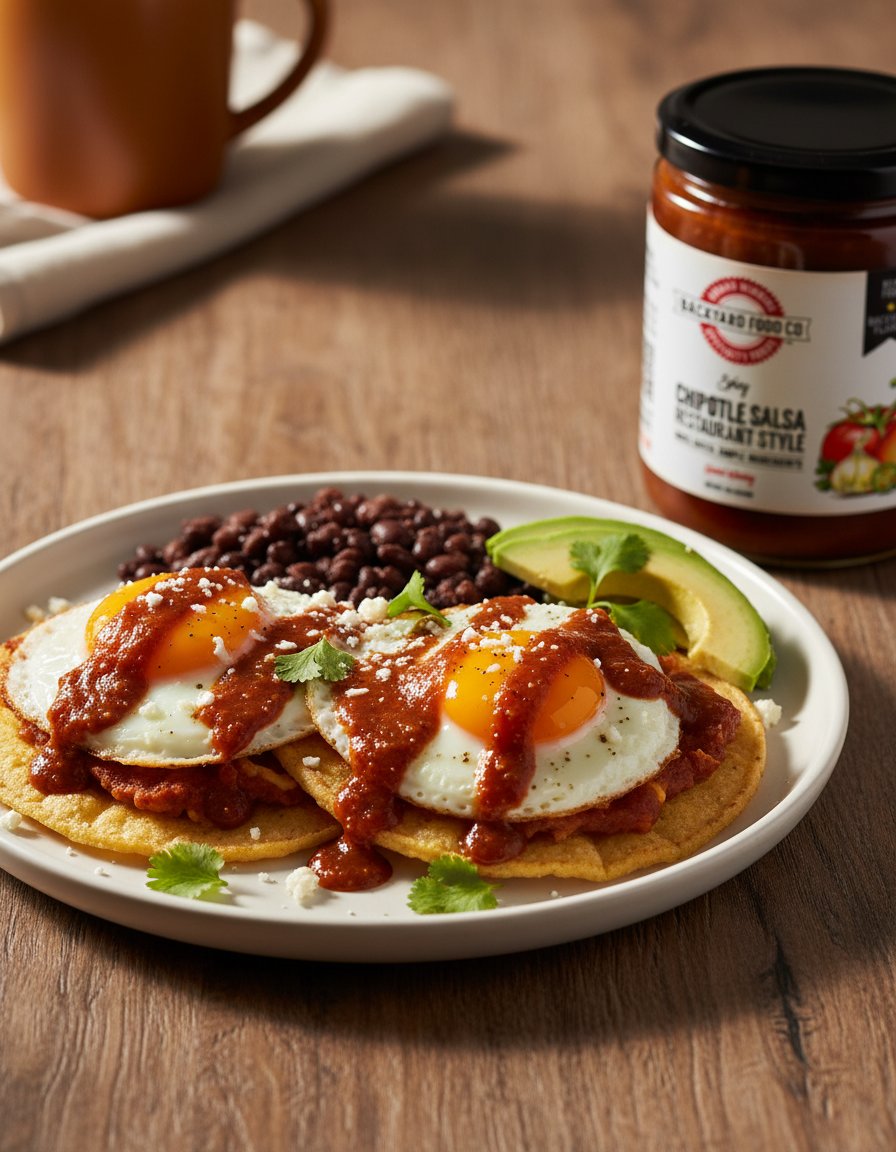 BackyardFoodCo's tweet photo. Huevos Rancheros with some smoky Chipotle BBQ Sauce! #local #thebyfc #salsa #chipotle #CondimentKings https://t.co/4AibwKEqlq