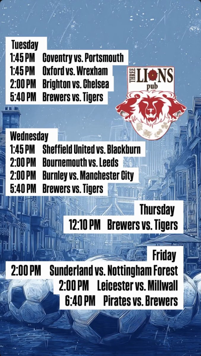 threelionspub's tweet photo. Taco Night is ON. Tuesday 4–9PM at Three Lions — five taco options, $6 margs, and football all week on the big screens. Brighton vs Chelsea. Oxford vs Wrexham. Plus ’Appy Hour Mon–Fri 4–6PM with $2 off drinks and all your favourite bites. Shorewood. Never boring. https://t.co/we7bwoeZ9n