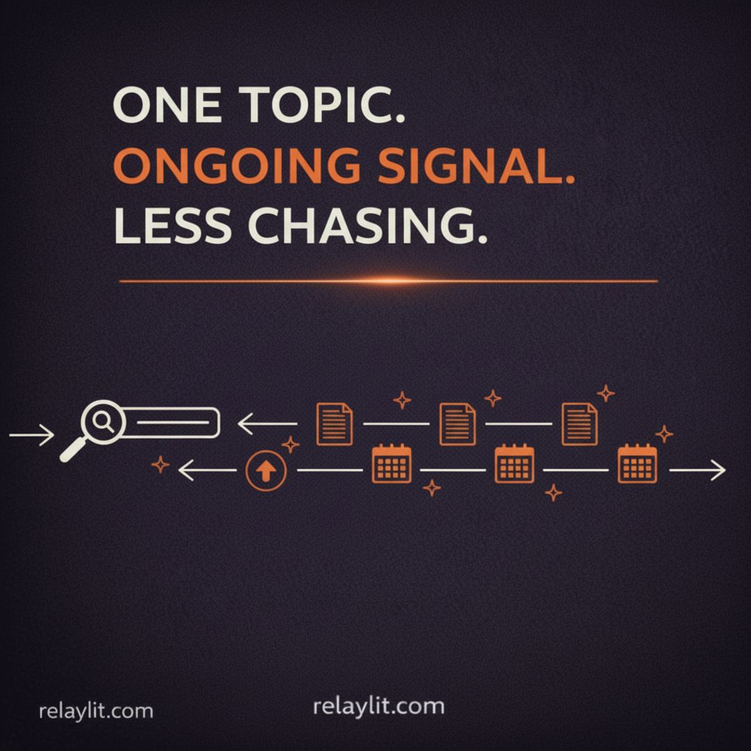 relaylit's tweet photo. Describe your topic once and keep the signal coming. Relaylit turns one clear topic definition into an ongoing ranked digest you can actually keep up with.

#Relaylit #TopicTracking #ResearchDigest #ScientificSearch #Productivity https://t.co/VNprczCHmp