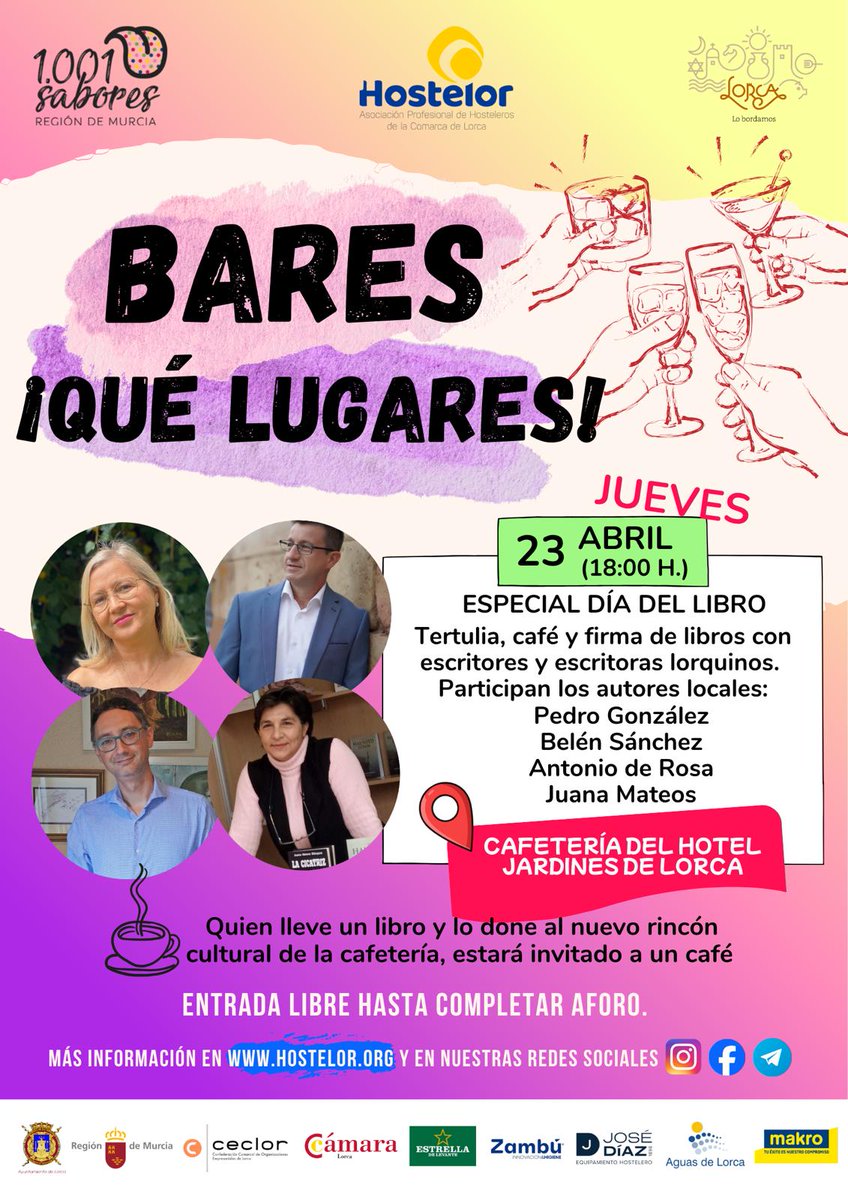 Pedropaginablog's tweet photo. De un fregao a otro. El próximo jueves, en Lorca, nos tomaremos un café mientras hablamos de literatura aprovechando la celebración del Día del Libro. ¿Ta apuntas? https://t.co/efKHEtBTKv