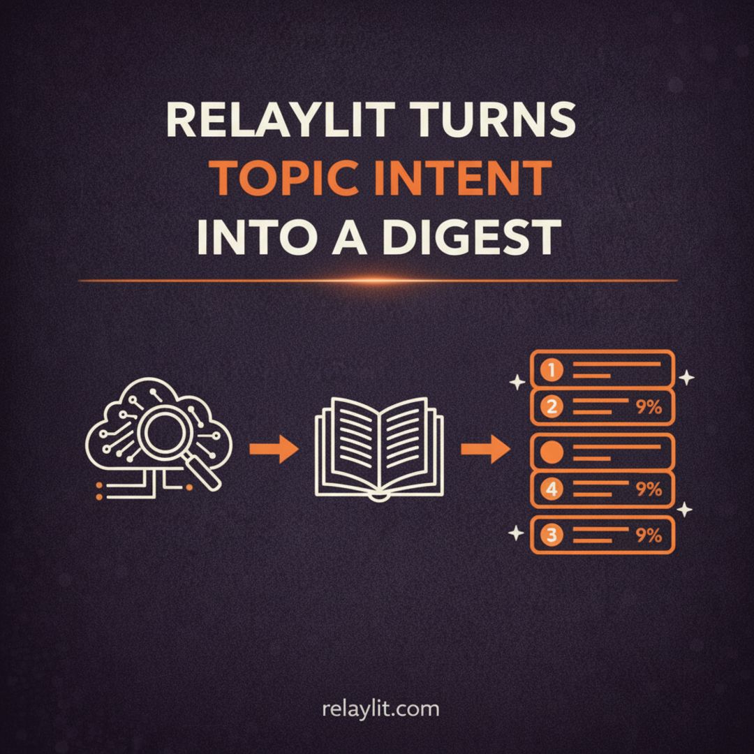 relaylit's tweet photo. Describe your topic once and keep the signal coming. Relaylit turns one clear topic definition into an ongoing ranked digest you can actually keep up with.

#Relaylit #TopicTracking #ResearchDigest #ScientificSearch #Productivity https://t.co/VNprczCHmp