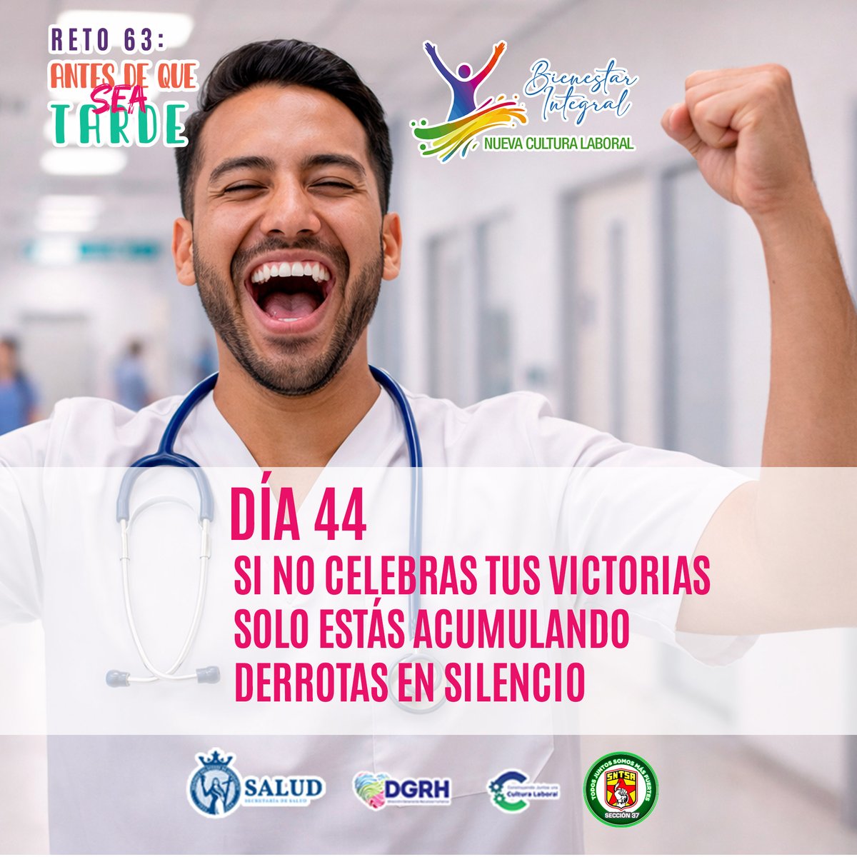 sntsa_37's tweet image. Día 44 | Reto 63: Antes de que sea tarde

Reconocer y celebrar cada logro también es parte del bienestar. No minimices tus avances: cada victoria cuenta en el camino.

#NuevaCulturaLaboral #BienestarIntegral