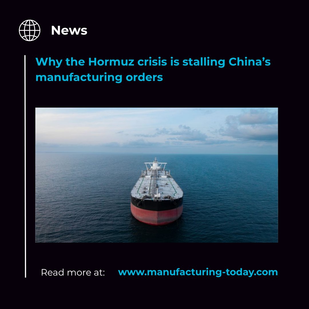 MMTodayMag's tweet photo. A narrow shipping route is slowing global manufacturing.

Rising oil and freight costs linked to Hormuz tensions are pushing companies to delay orders and rethink reliance on China.

https://t.co/9oPyWZl42w https://t.co/fbNyKLsJpo
