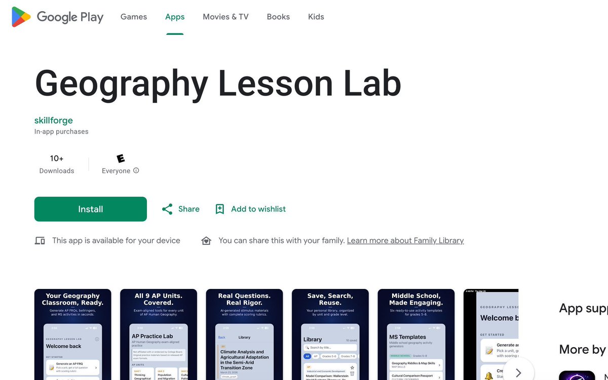 SkillforgeoD's tweet image. Geography Lesson Lab just dropped on Android 🎉

AP Human Geo teachers — generate FRQs, bellringers, sub plans &amp;amp; more in seconds. No hallucinations. No hunting.

Free to try. $6.99/mo.

#APHumanGeography #EduTech