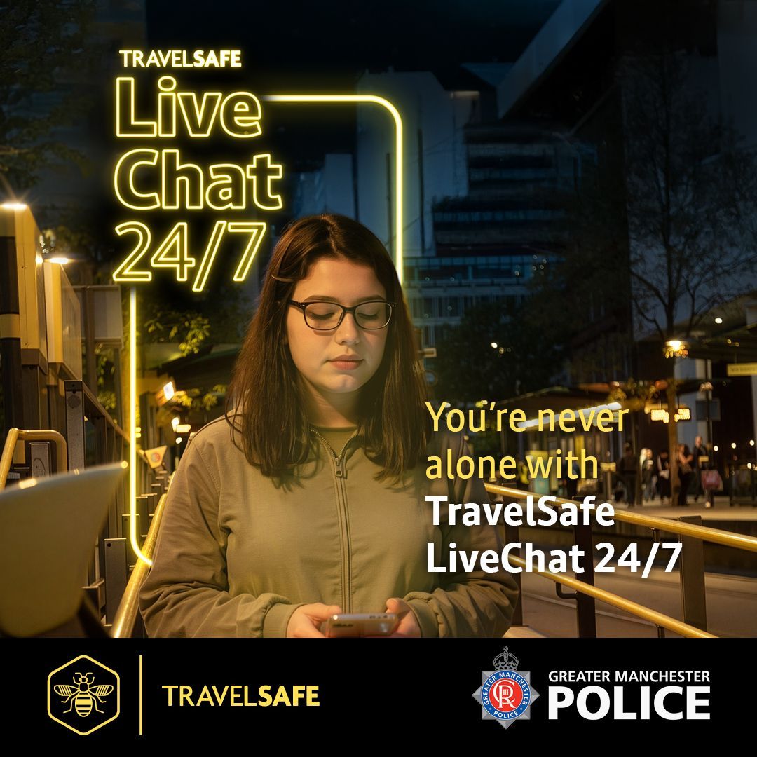StPetersUK's tweet image. Anytime, any day. You’re never alone with TravelSafe LiveChat.
 
Open the #BeeNetwork app and chat live with GMP’s transport-trained team if something’s not right on your journey.
 
#GMTravelSafe