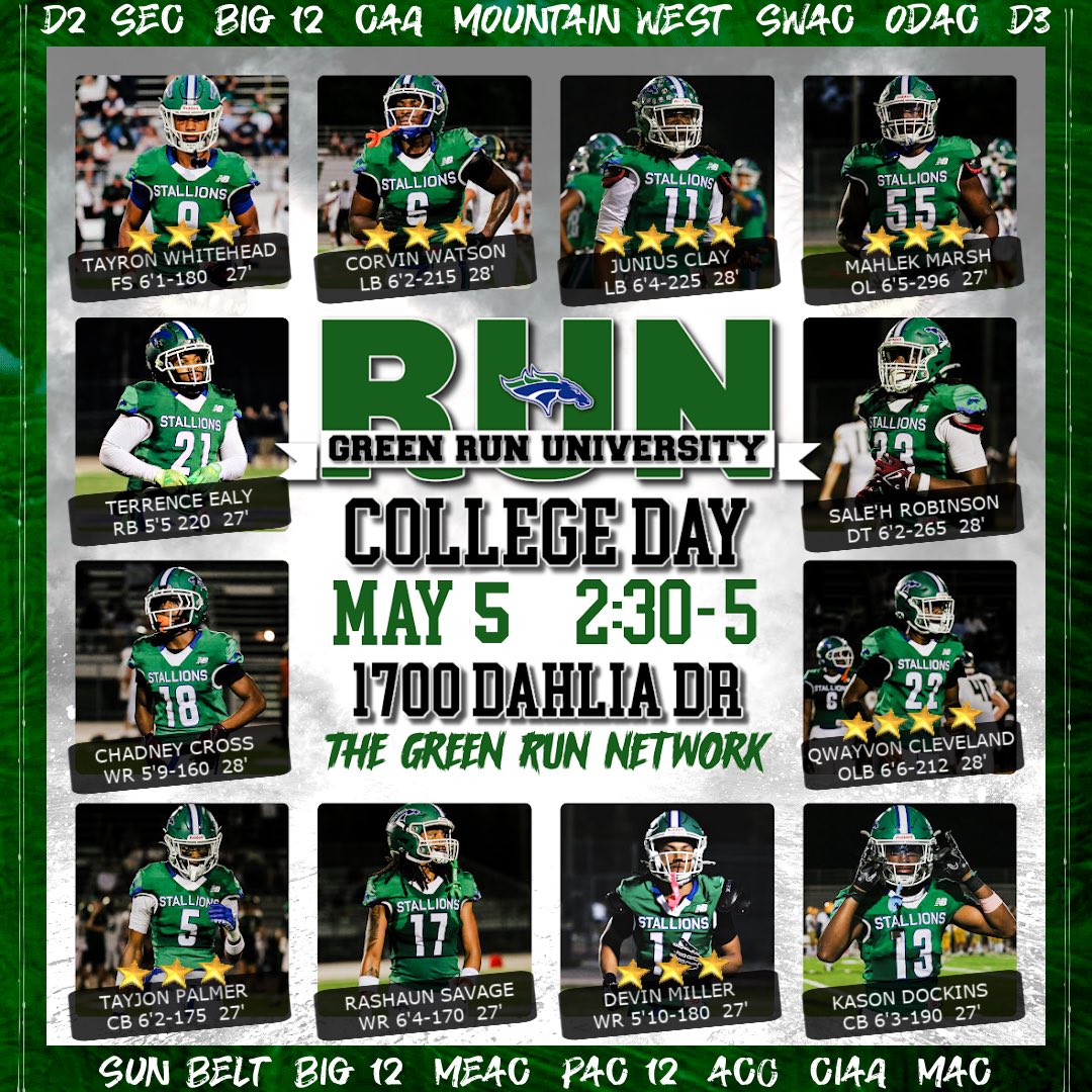 QPayton's tweet image. 🚨 THE 7th ANNUAL 🏈 COLLEGE DAY 🚨 @ GREEN RUN HIGH SCHOOL 2:30pm-5pm
#TheNetwork
May 5th, 2026

*OVER 100 OFFERS COMBINED over the c/o 27’/28’
*6 rated guys will SIGN EARLY in DECEMBER like LAST YEAR
*Over 65 COLLEGES will be EVALUATING the guys AND NETWORKING WITH THEIR PEERS
