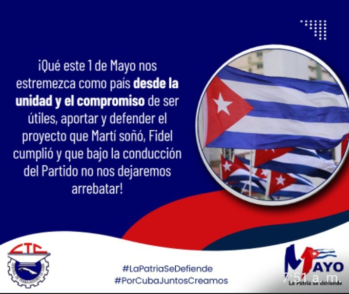 #LaPatriaSeDefiende #CubaVencerá ¡Viva el #1Mayo! #CtcLaHabana