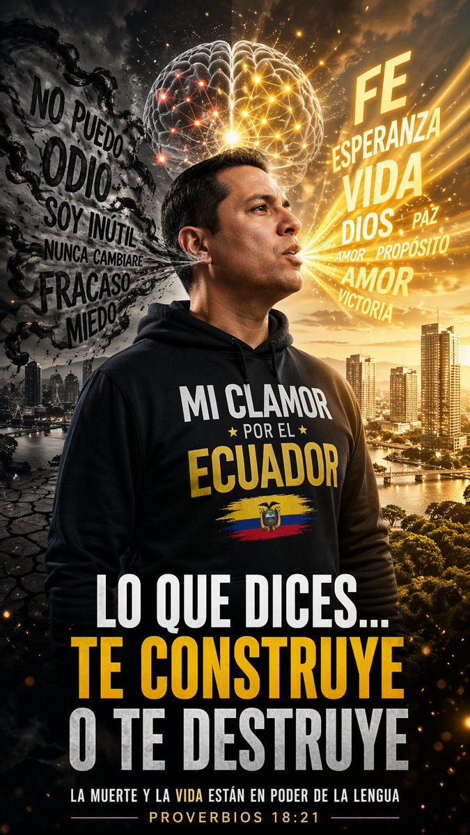La muerte y la vida están en poder de la lengua” (Pr. 18:21).
A quienes responden con odio: no defiendo gobiernos, defiendo el poder de bendecir. Desear mal al país por política nos destruye a todos. Yo elijo hablar vida, paz y sanidad para el Ecuador 🇪🇨