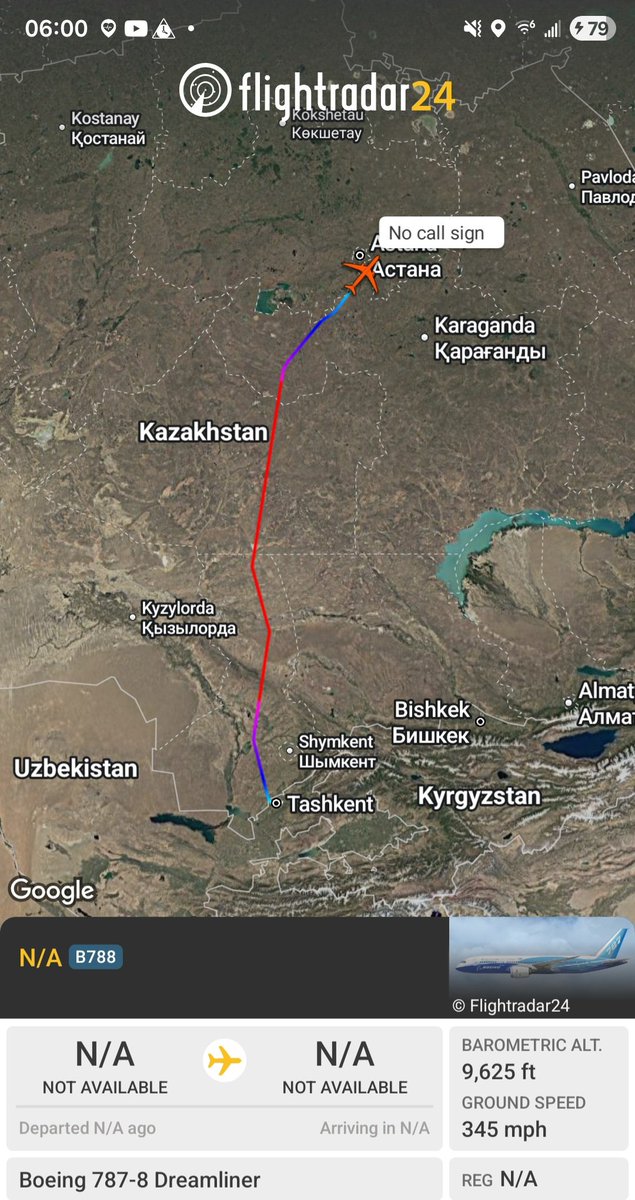 Borrowed7Time's tweet photo. Uzbekistan Govt B787-8 Dreamliner UK-001 #507C4F as UZB1 departed Tashkent for Astana with  Pres. Shavkat Mirziyoyev aboard. He will attend the Regional Environmental Summit.
@sipjack1776 @LadyAstroJet @Dinlas3 https://t.co/VHOakvGXtx
