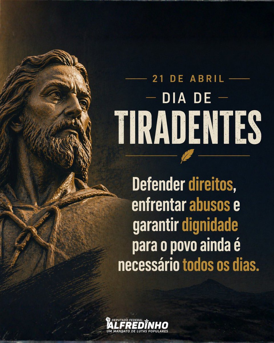 Tiradentes lutou contra injustiças e abusos de poder e pagou com a própria vida.

A data deve ser compromisso. Inclusive na luta por mais tempo de viver, descansar e estar ao lado da família.

Temos a prioridade de defender direitos e garantir dignidade ao povo!