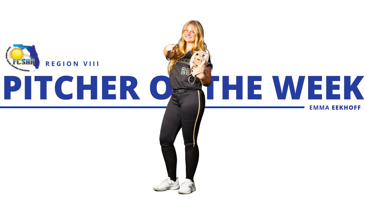 IRSCAthletics's tweet photo. PITCHER OF THE WEEK. π₯π₯
Emma Eekhoff earns FCSAA DI Softball Pitcher of the Week after striking out 14 in six scoreless innings vs Central Florida.
She went 2β0 with a 0.00 ERA, recording 23 strikeouts in 13 innings on the week.
#TheRiverWay #RollRiver https://t.co/o76iMNbdql