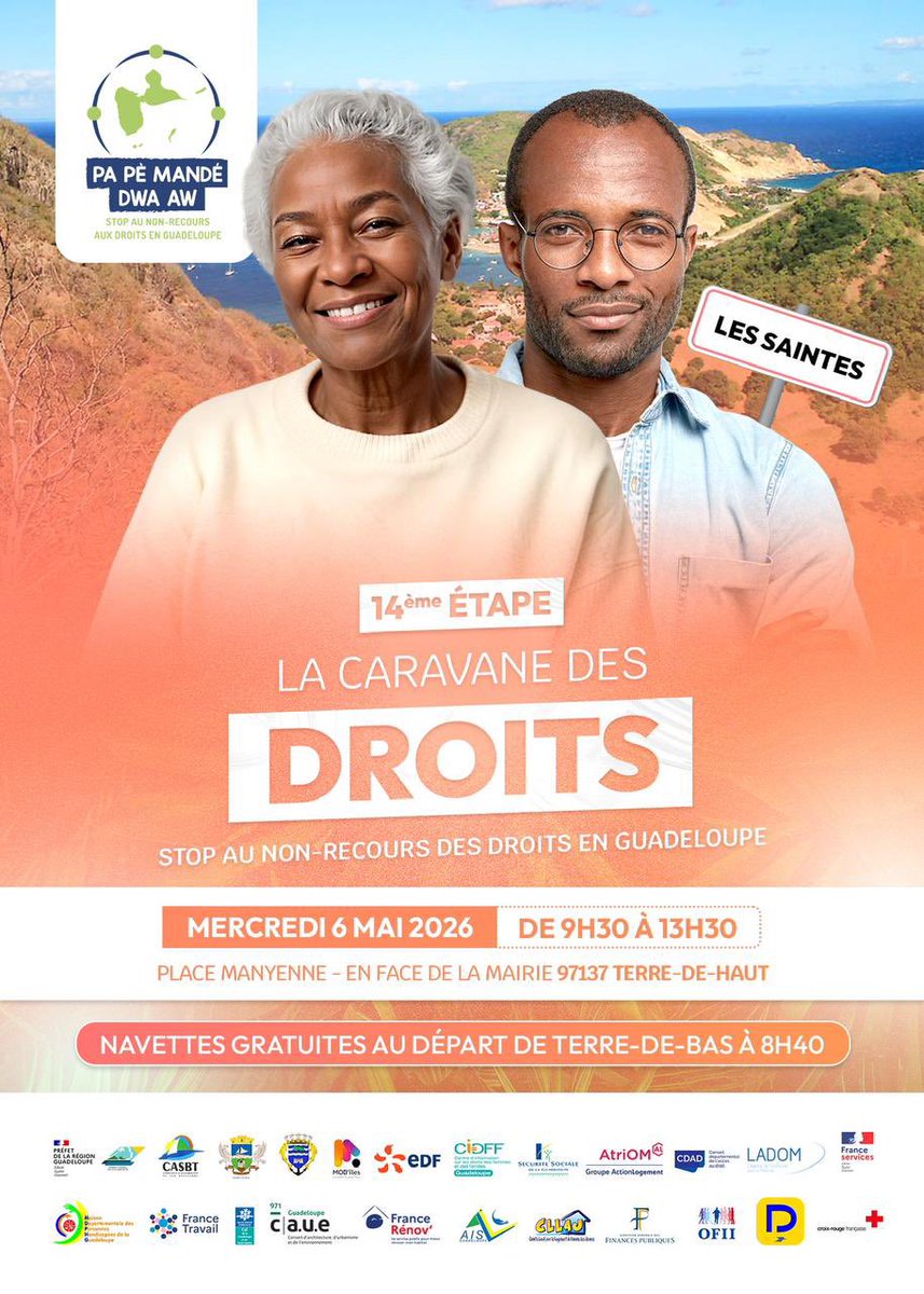 Image de Préfet de Guadeloupe - #CohesionSociale | Le 6 mai prochain, la Caravane des Droits sera à Terre-De-Haut !
🎯 L’objectif d