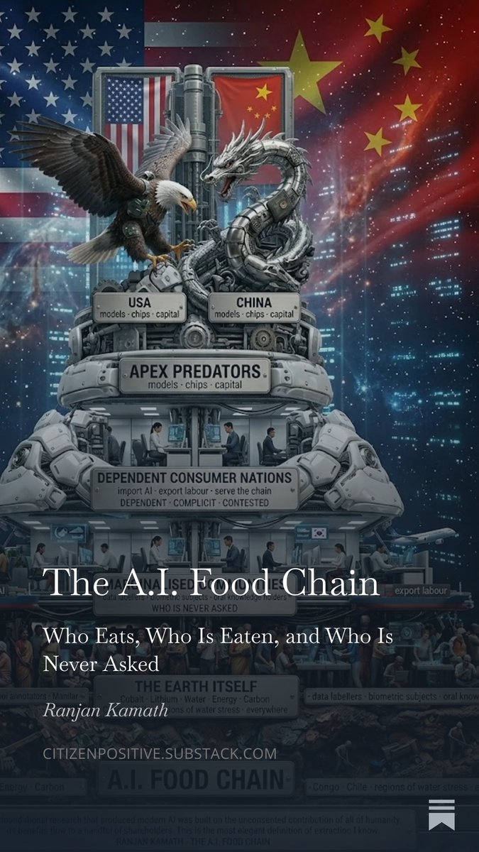 Ranjan_Kamath's tweet image. The A.I. Food Chain
Who Eats, Who Is Eaten, and Who Is Never Asked
Link: open.substack.com/pub/citizenpos…
#AI #artificialintelligence #learning #machinelearning #LLM #training #agentic #model #algorithm
