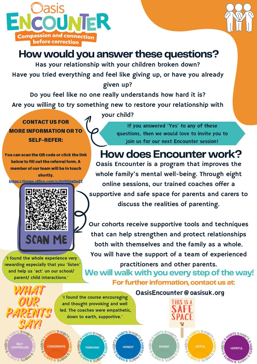 OAWintringham's tweet image. This is the final Oasis Encounter course this academic year, starting week commencing 27 April. National online sessions run on Monday at 7pm, Wednesday at 7pm, and Thursday at 10am. Sign up here oasisuk.org/encountering-h… #OasisEncounter #Wellbeing #Education