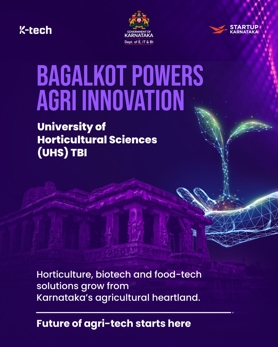ITBTGoK's tweet image. Karnataka’s TBIs are driving agri-innovation beyond metros.

University of Horticultural Sciences (UHS) TBI, Bagalkot supports research-led startups solving real-world agricultural challenges.

#StartupKarnataka #AgriTech #Innovation

@PriyankKharge
