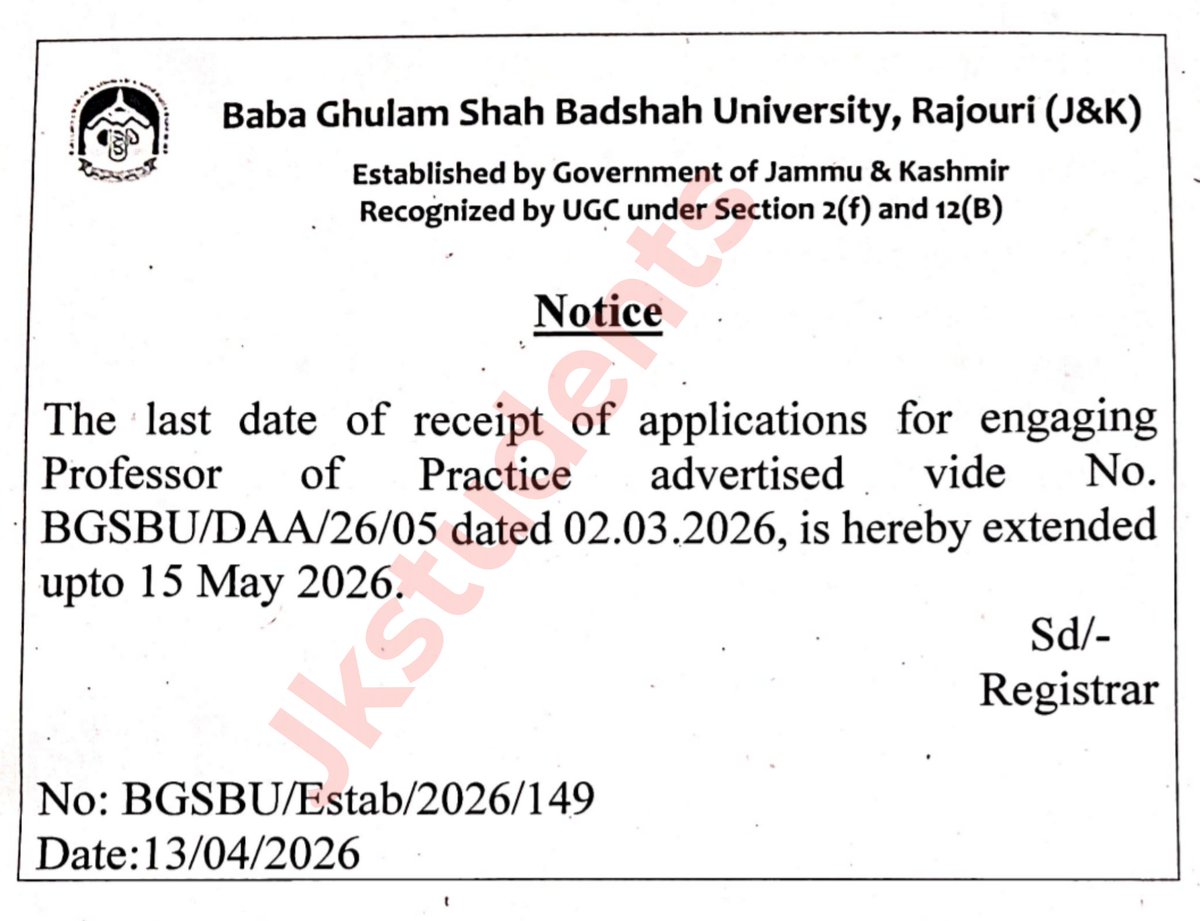JKStudents_in's tweet photo. #BGSBU Notice regarding extension of Advertisement https://t.co/ZvC1N2OyVf
