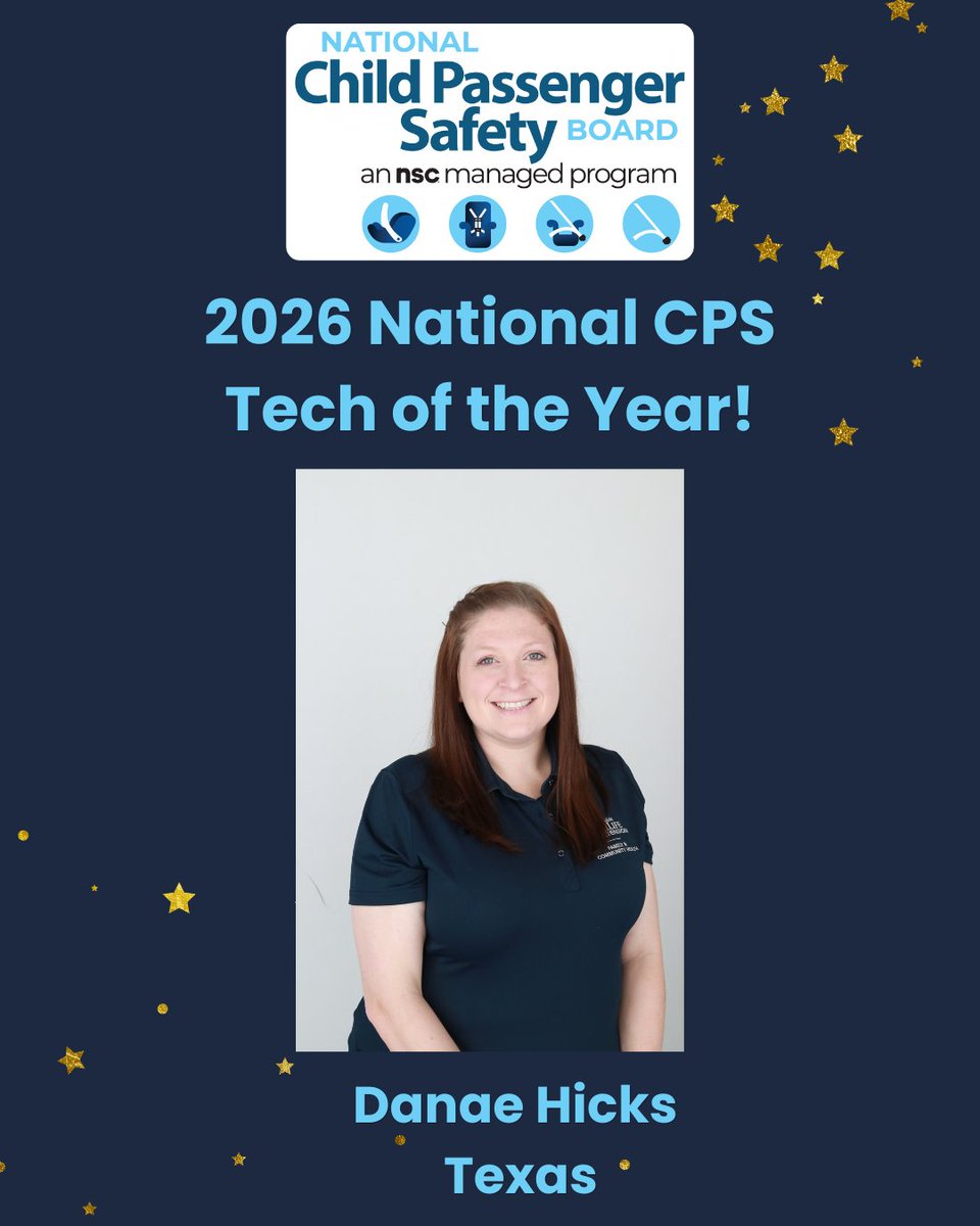 NCPSB's tweet image. Danae Hicks from Athens, TX, is the 2026 National CPS Technician of the Year! Read about Danae’s impressive accomplishments here: cpsboard.org/.../2026/03/20…
#KeepEachOtherSafe #carseat #safety #lifesavers2026 #parents #children #awards #celebration @NSCsafety