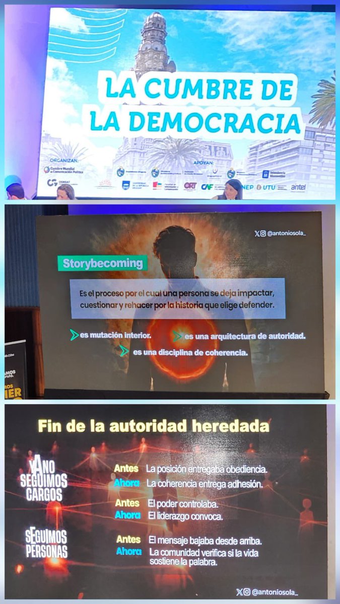 El liderazgo ya no se impone, se valida todos los días.
Entre narrativa, coherencia y propósito se construye autoridad real.

Gran insight en la #CumbreMontevideo 🇺🇾no basta ocupar espacios, hay que sostenerlos con sentido 🌎 <a href="/AntonioSola_/">Antonio Sola</a> 

<a href="/CumbreCP/">CumbreCP</a> <a href="/CumbreOnline/">Cumbre.Online</a> <a href="/PolitologosD/">Politólogos Digitales</a>