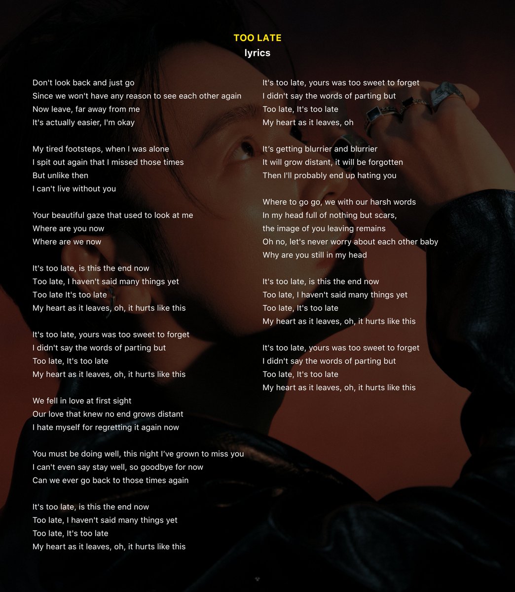 donghaebase's tweet photo. The English translation for DONGHAE’s song ‘TOO LATE’: https://t.co/lDLEDuHkEQ