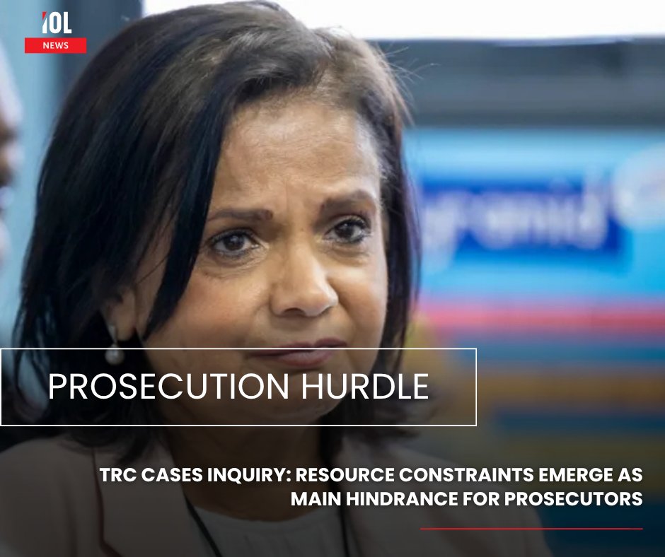 IOL's tweet image. Resource constraints are the main hindrance delaying the prosecution of TRC cases, the Khampepe Commission inquiry has heard from senior NPA prosecutors.
#trccases #khampepecommission #NPA #ApartheidJustice #ResourceConstraints #SouthAfrica
Read on tinyurl.com/2m3c5zvn