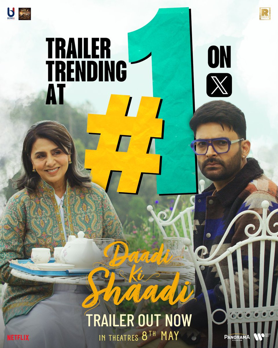 RTakeStudios's tweet image. This shaadi is now trending at #1! 🤩

Trailer out now. 
🔗 - bit.ly/DaadiKiShaadiT…

Daadi Ki Shaadi in cinemas on 8th May, 2026.
Gen D to Gen Z — all are invited.

#DaadiKiShaadi #SaveTheDate #DaadiKiShaadiOn8thMay #WillSheWontShe