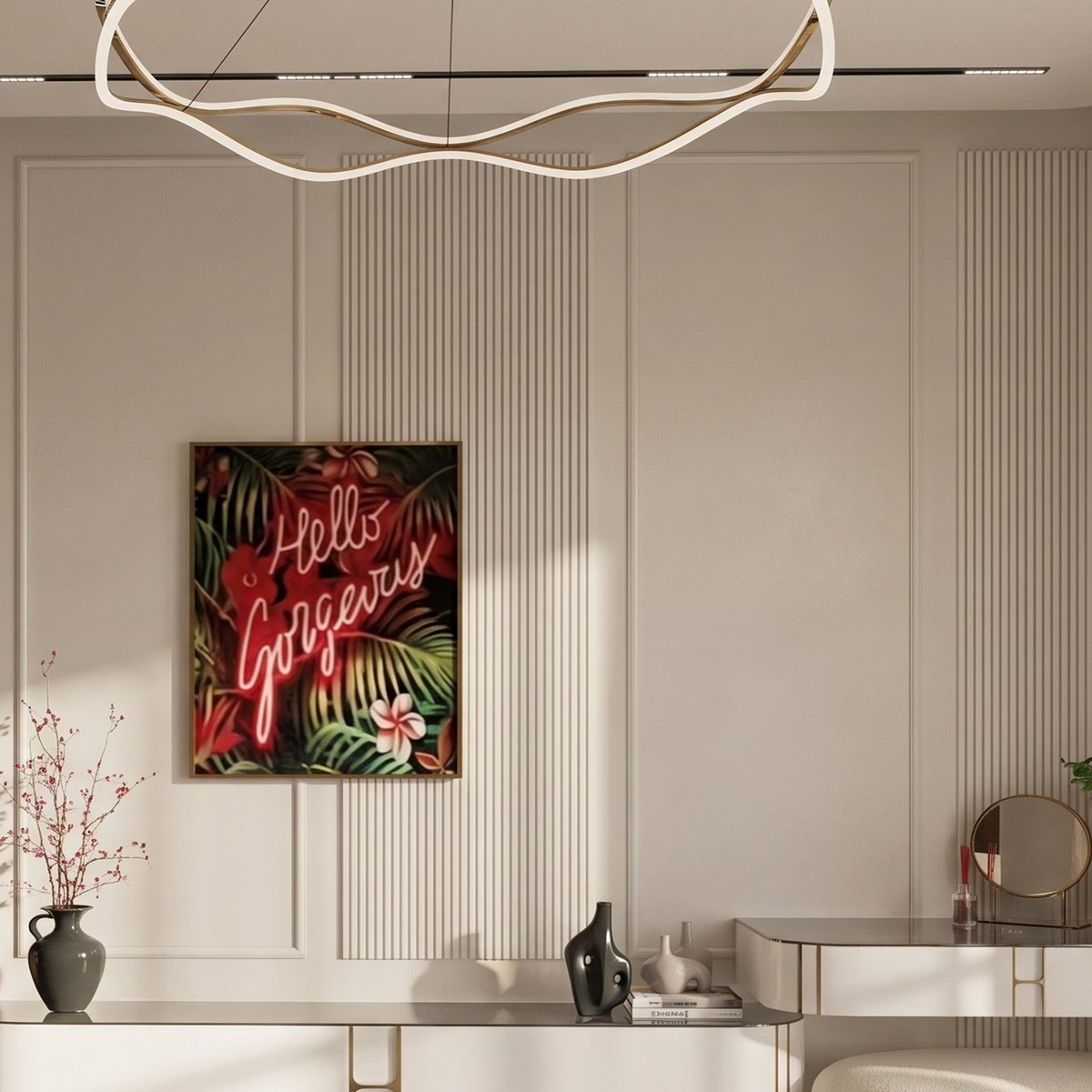Euphoria_Decor's tweet image. Luxury is a feeling, not a price tag.

Clean fluted paneling sets the tone, while the bold “Hello Gorgeous” artwork adds life and contrast. A perfect blend of structure and soul.

Which detail stands out to you? 👇

#ModernLuxury #InteriorDesign #FlutedPanel #LuxuryLiving #FYP